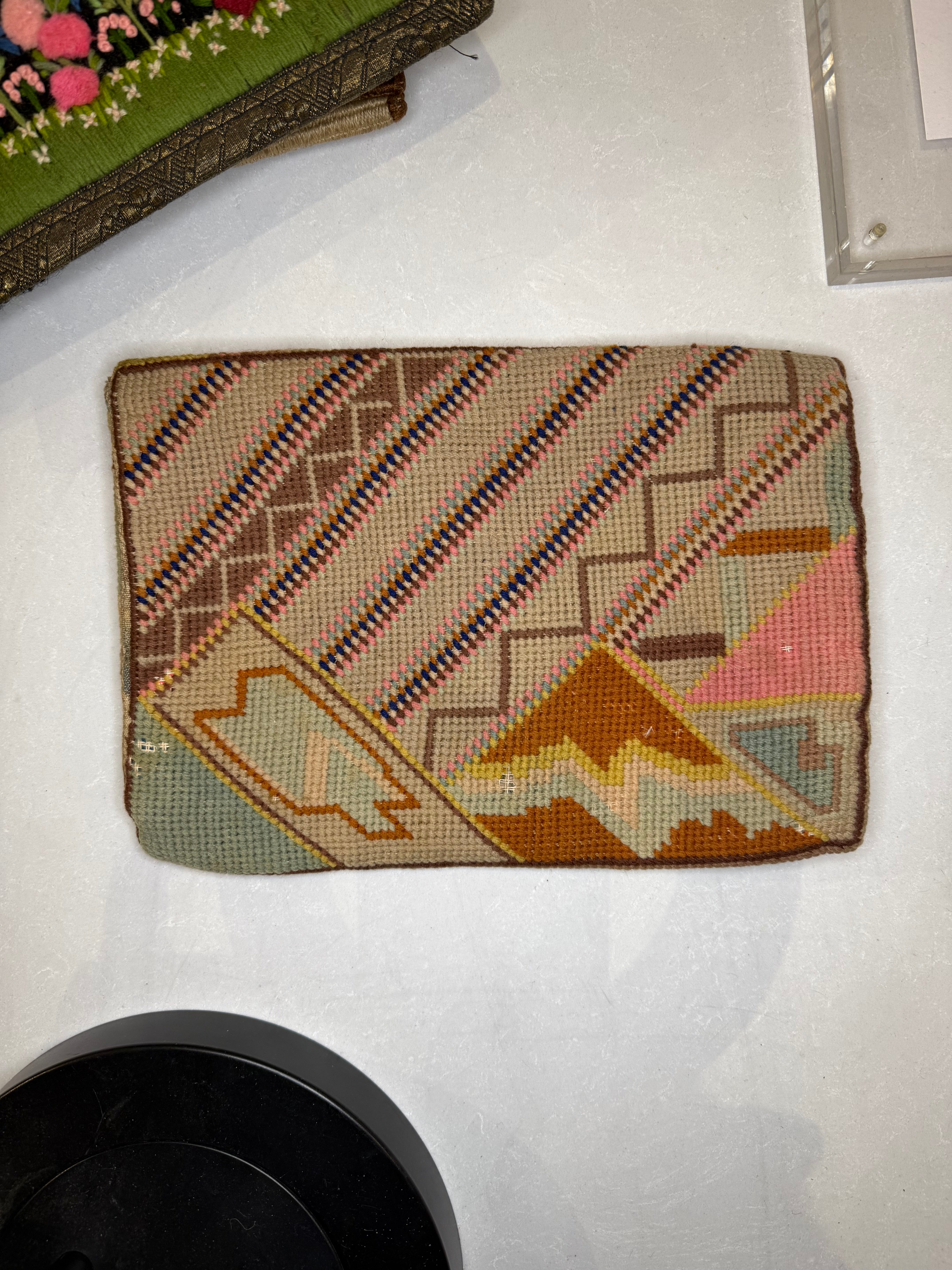 1920s Art Deco Geometric Needlepoint Flap Clutch