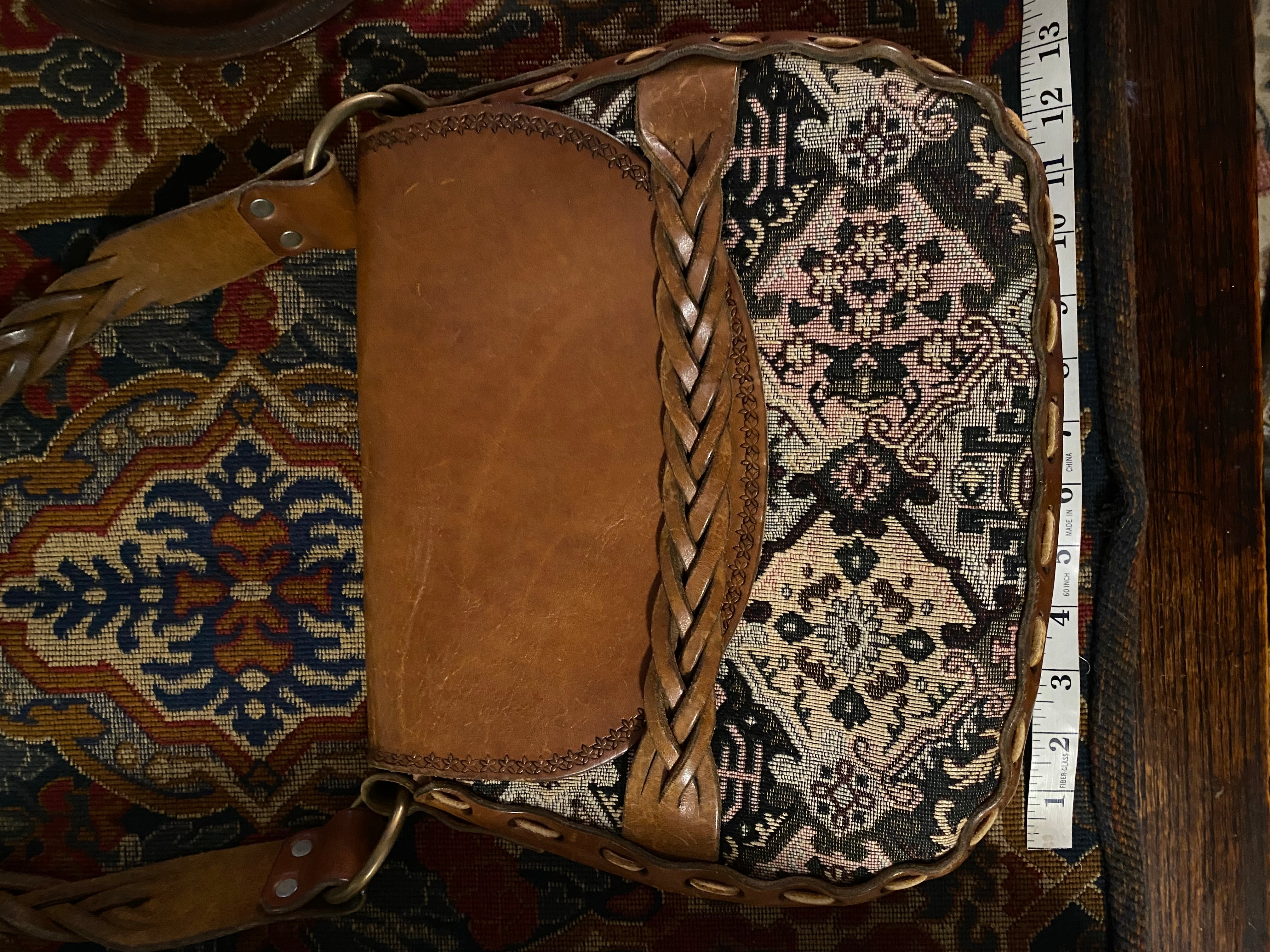 1970s Ollie Carrington Leather & Tapestry Purse