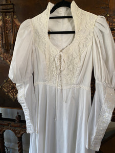 1970s Gunne Sax White Mutton Sleeve Maxi Dress