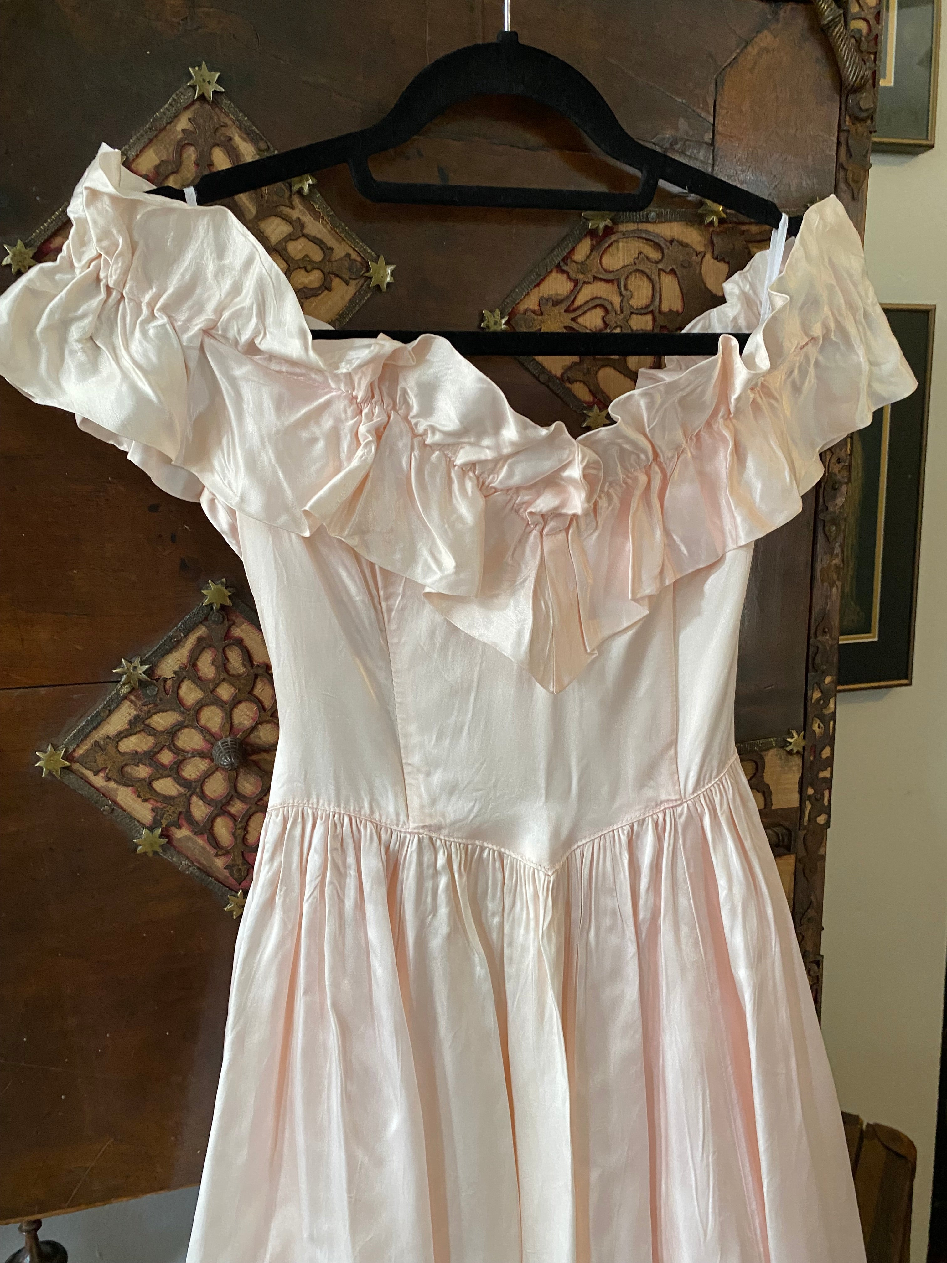 1980s Gunne Sax Ballet Pink Satin Mini Dress