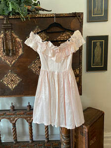 1980s Gunne Sax Ballet Pink Satin Mini Dress