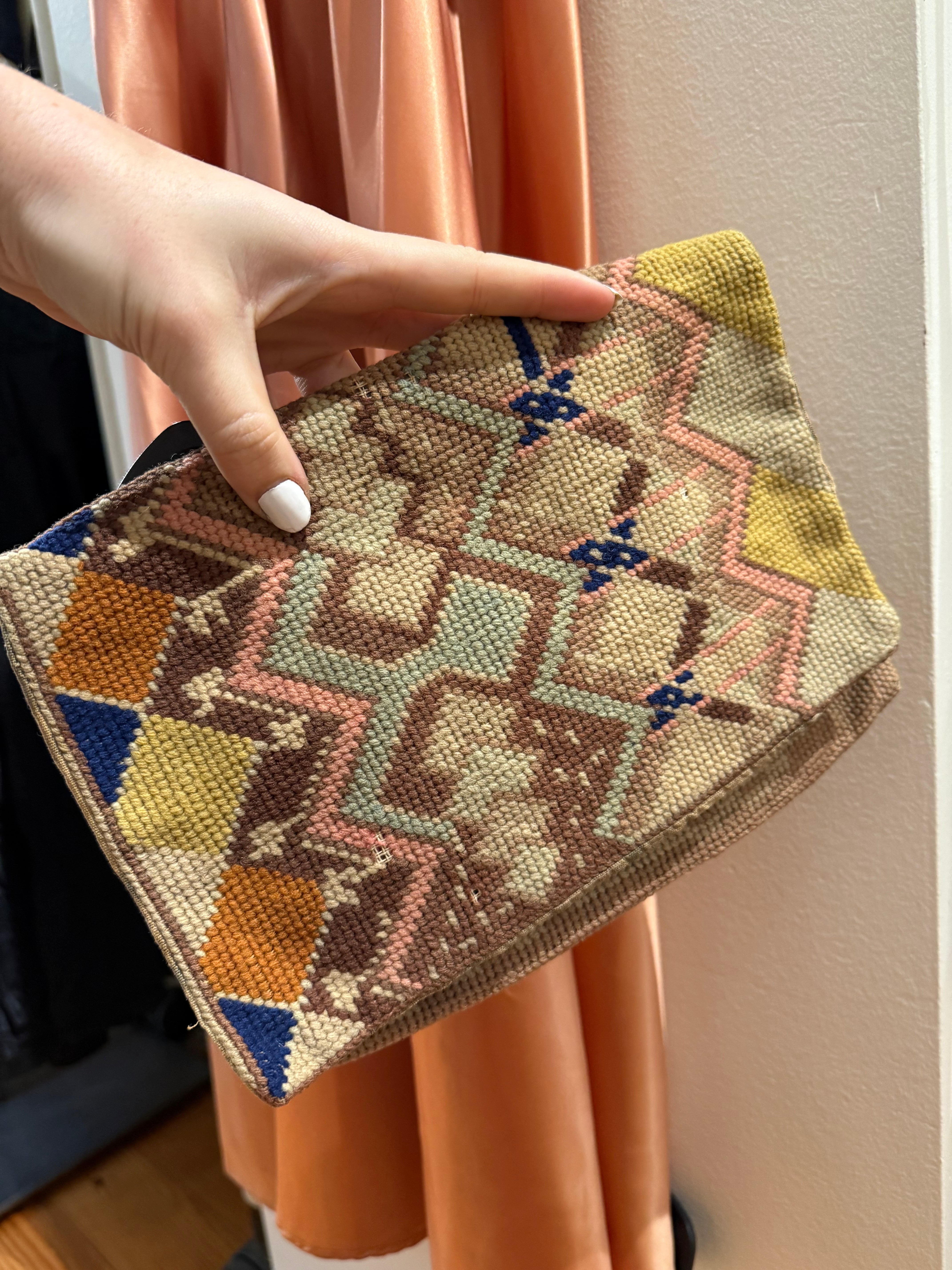 1920s Art Deco Geometric Needlepoint Flap Clutch