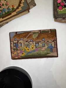 1920s Needlepoint Cottage Row House Theme Flap Clutch Bag