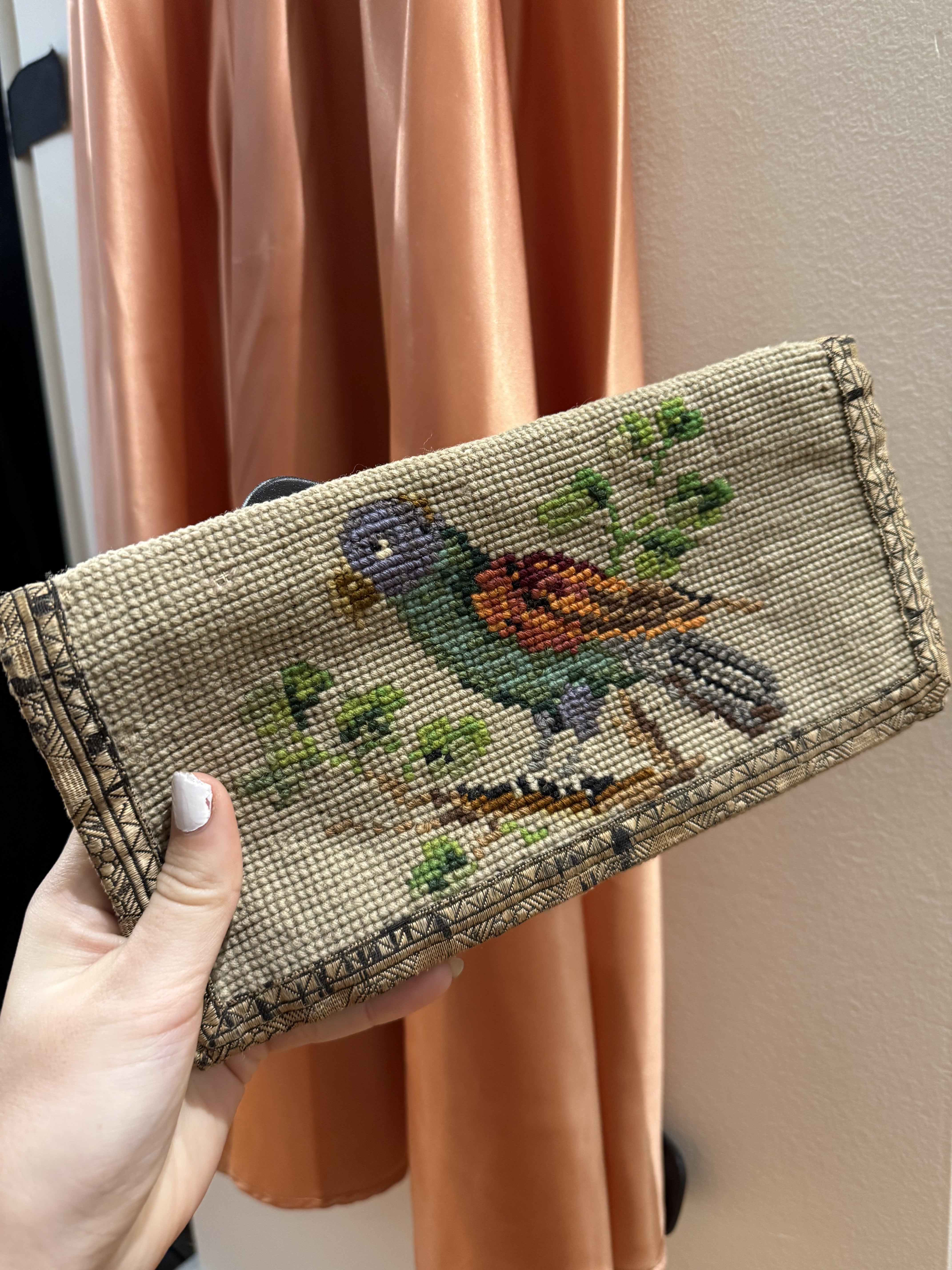 1920s Bird & Butterflies Needlepoint Flap Clutch